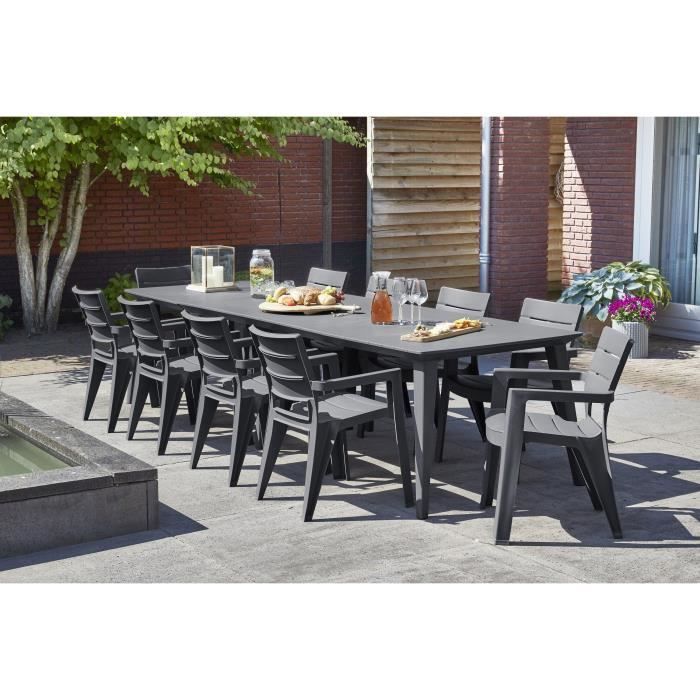 Table de jardin rectangulaire 320 cm Graphite - ALLIBERT BY KETER - 8 a 12 personnes avec allonges - LIMA