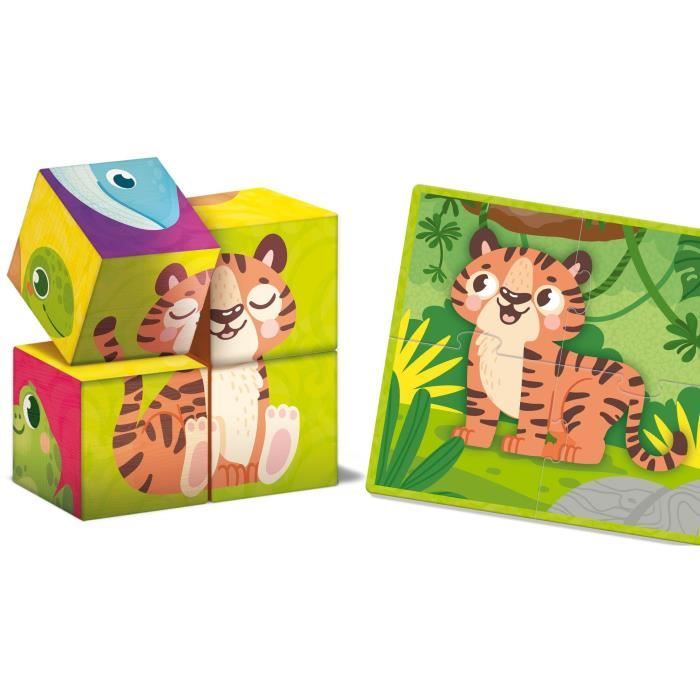 Jeu créatif 2-en-1 - LISCIANI - Montessori Baby Bois - Cubes et puzzle - Observation et dextérité - Bois et carton