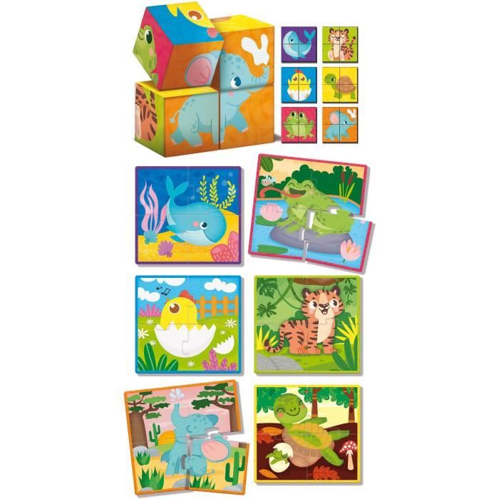 Jeu créatif 2-en-1 - LISCIANI - Montessori Baby Bois - Cubes et puzzle - Observation et dextérité - Bois et carton