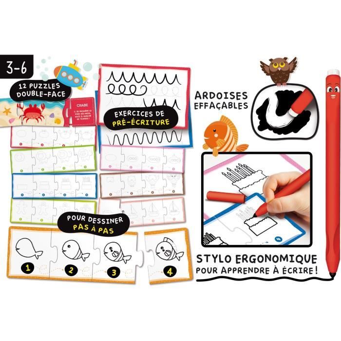 Kit de dessin - LISCIANI - Montessori Pen - École de dessin - Stylo ergonomique - Tableaux effaçables - Activités créatives