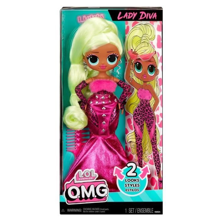 LOL Surprise OMG - Poupée Mannequin 24 cm - Lady Diva - 2 tenues avec peigne et accesoires - Dés 4 ans