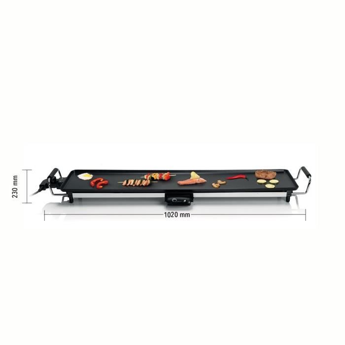 LITTLE BALANCE 8239 Happy Plancha 90, Plancha électrique 8-10 personnes, Plaque XXL anti-adhésive, Tout aliment, 2000W, Noir/Inox