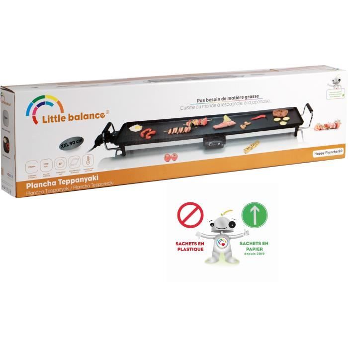 LITTLE BALANCE 8239 Happy Plancha 90, Plancha électrique 8-10 personnes, Plaque XXL anti-adhésive, Tout aliment, 2000W, Noir/Inox