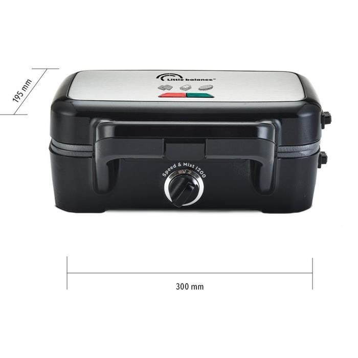 LITTLE BALANCE 8368 Speed'n Mixt 1200, Gaufrier & Grill 2 en 1, 1 plaque Gaufres, 1 plaque Gril interchangeables, 1200 W, Inox