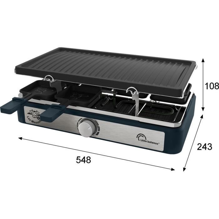 Appareil a raclette rectangulaire - LITTLE BALANCE - Maxi Grill & Cheese - 1400 W - 8 personnes - Meuuh / design poivre