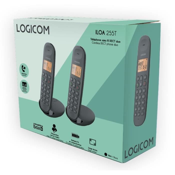 Téléphone fixe sans fil - LOGICOM - DECT ILOA 255T DUO - Noir - Avec répondeur