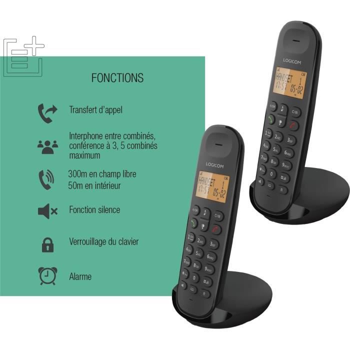 Téléphone fixe sans fil - LOGICOM - DECT ILOA 250 DUO - Noir - Sans répondeur