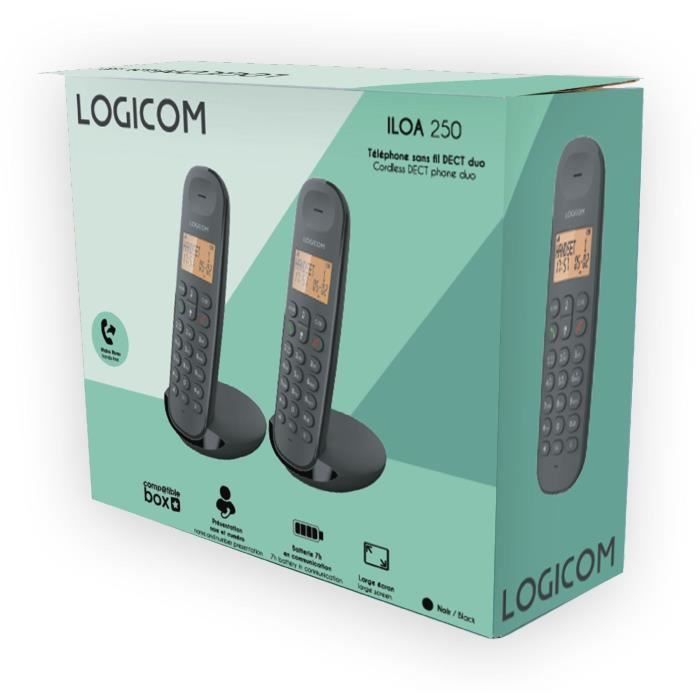 Téléphone fixe sans fil - LOGICOM - DECT ILOA 250 DUO - Noir - Sans répondeur