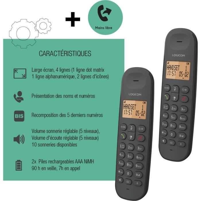 Téléphone fixe sans fil - LOGICOM - DECT ILOA 250 DUO - Noir - Sans répondeur