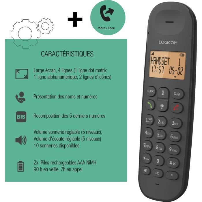 Téléphone fixe sans fil - LOGICOM - DECT ILOA 150 SOLO - Noir - Sans répondeur