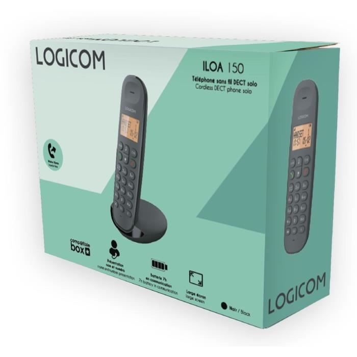 Téléphone fixe sans fil - LOGICOM - DECT ILOA 150 SOLO - Noir - Sans répondeur