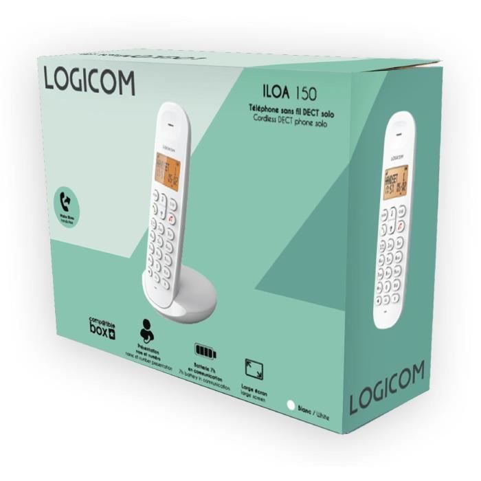 Téléphone fixe sans fil - LOGICOM - DECT ILOA 150 SOLO - Blanc - Sans répondeur