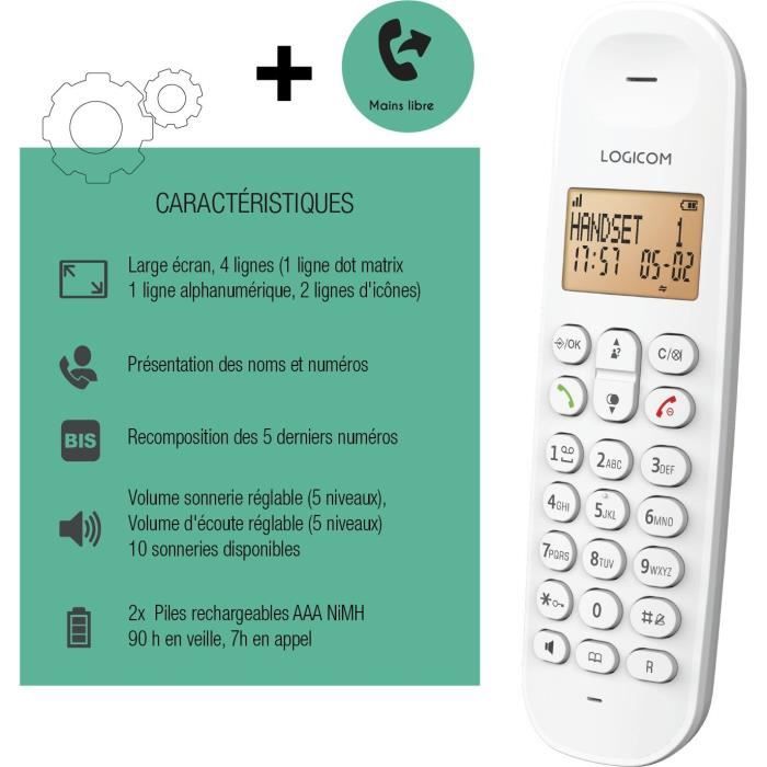 Téléphone fixe sans fil - LOGICOM - DECT ILOA 150 SOLO - Blanc - Sans répondeur