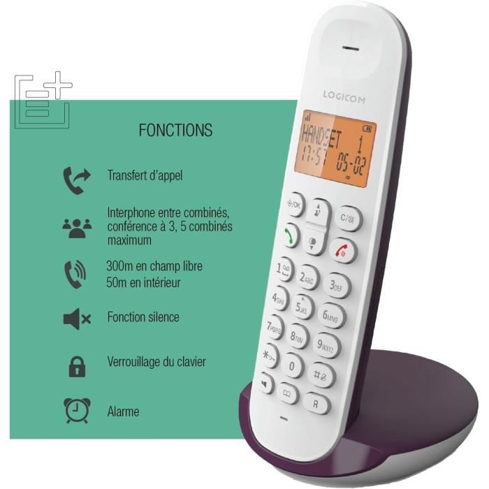 Téléphone fixe sans fil - LOGICOM - DECT ILOA 150 SOLO - Aubergine - Sans répondeur