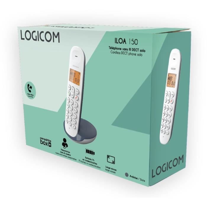 Téléphone fixe sans fil - LOGICOM - DECT ILOA 150 SOLO - Ardoise - Sans répondeur