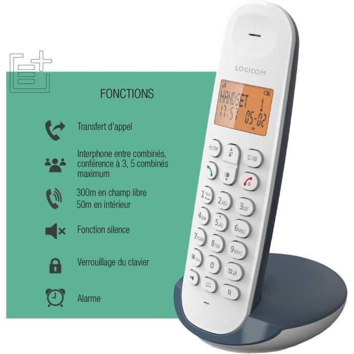 Téléphone fixe sans fil - LOGICOM - DECT ILOA 150 SOLO - Ardoise - Sans répondeur