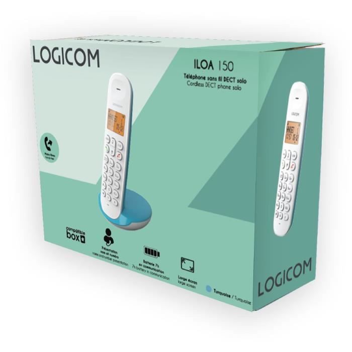 Téléphone fixe sans fil - LOGICOM - DECT ILOA 150 SOLO - Turquoise - Sans répondeur