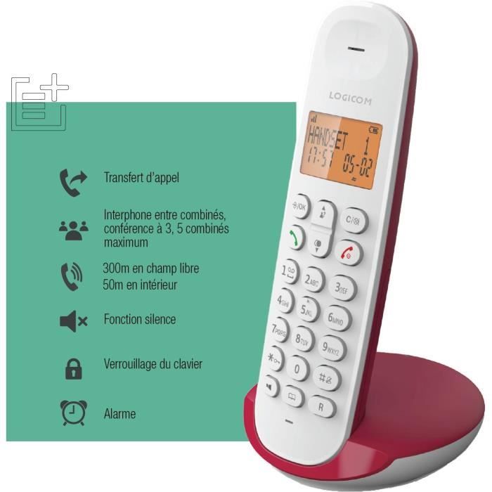 Téléphone fixe sans fil - LOGICOM - DECT ILOA 150 SOLO - Framboise - Sans répondeur