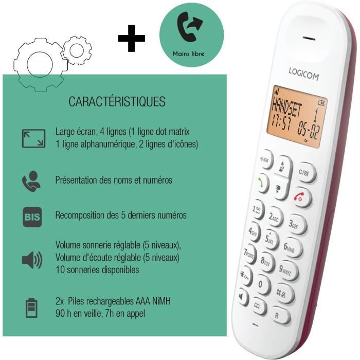 Téléphone fixe sans fil - LOGICOM - DECT ILOA 150 SOLO - Framboise - Sans répondeur