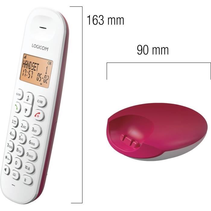 Téléphone fixe sans fil - LOGICOM - DECT ILOA 150 SOLO - Framboise - Sans répondeur