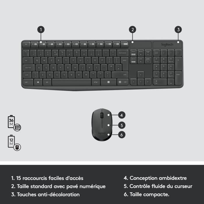 Ensemble clavier souris - Sans fil - Logitech - MK235 - AZERTY