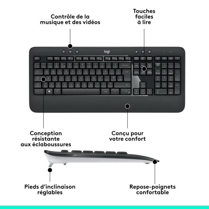 Ensemble clavier souris - Sans fil - Logitech - MK540 - AZERTY