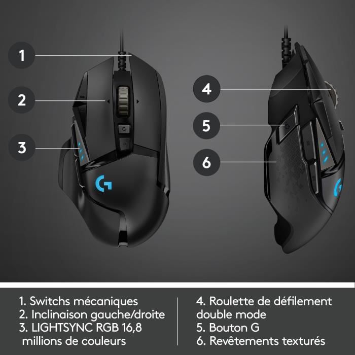 Souris gamer - Filaire - Logitech G - G502 Hero - Noir