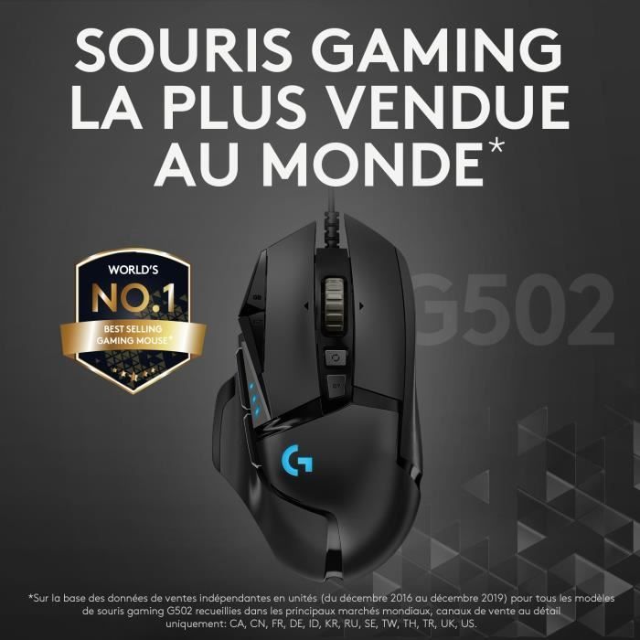 Souris gamer - Filaire - Logitech G - G502 Hero - Noir