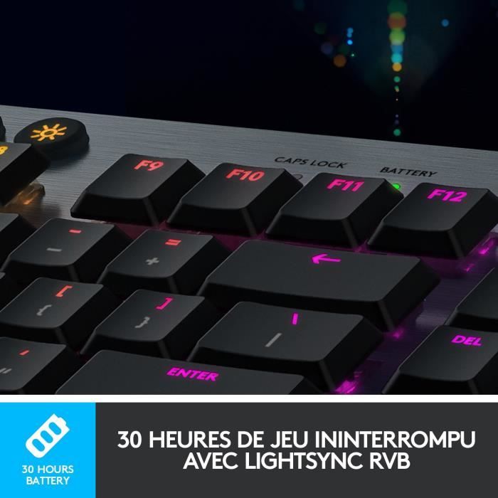 Clavier gamer - Sans fil - Logitech G - G915 Lightspeed - Switch GL Tactile - AZERTY - Noir