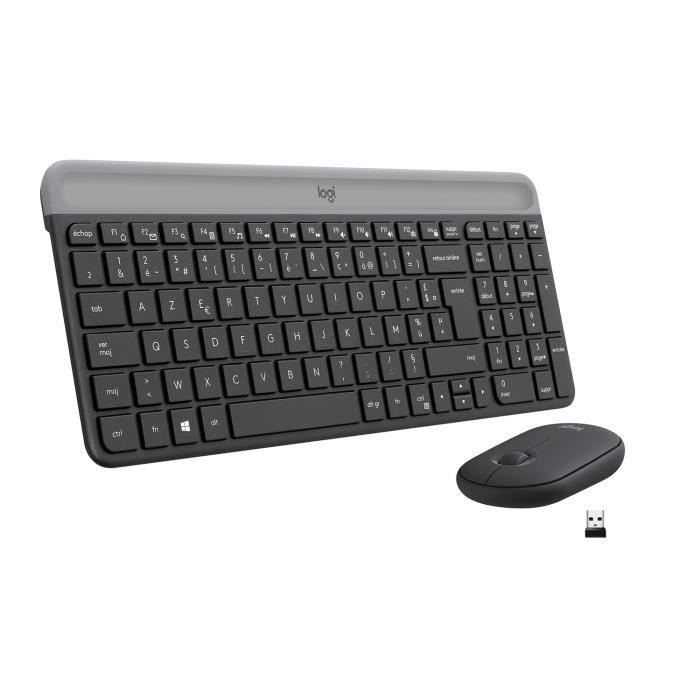 Ensemble Clavier Souris - Sans fil - Logitech - MK470 Slim - Silencieux - AZERTY - Noir