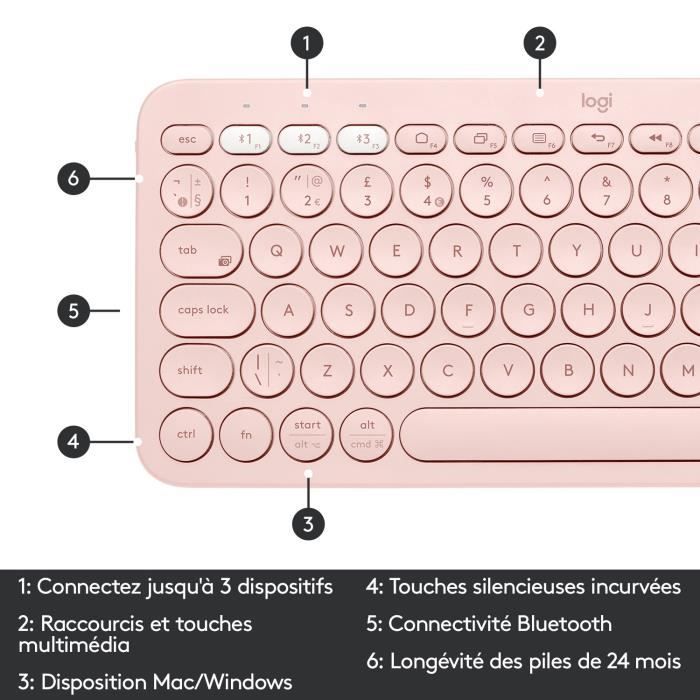 Clavier - Sans Fil - Logitech - K380 - AZERTY - Rose