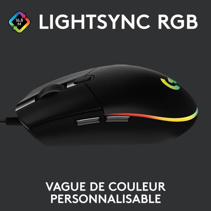 Souris gamer - Filaire - Logitech G - G203 - Lightsync - RGB - USB - Noir