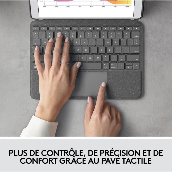 Clavier pour tablette Logitech Etui clavier sans fil Azerty Combo Touch pour iPad 9eme génération, 8eme génération et 7eme génératio