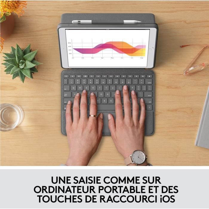 Clavier pour tablette Logitech Etui clavier sans fil Azerty Combo Touch pour iPad 9eme génération, 8eme génération et 7eme génératio