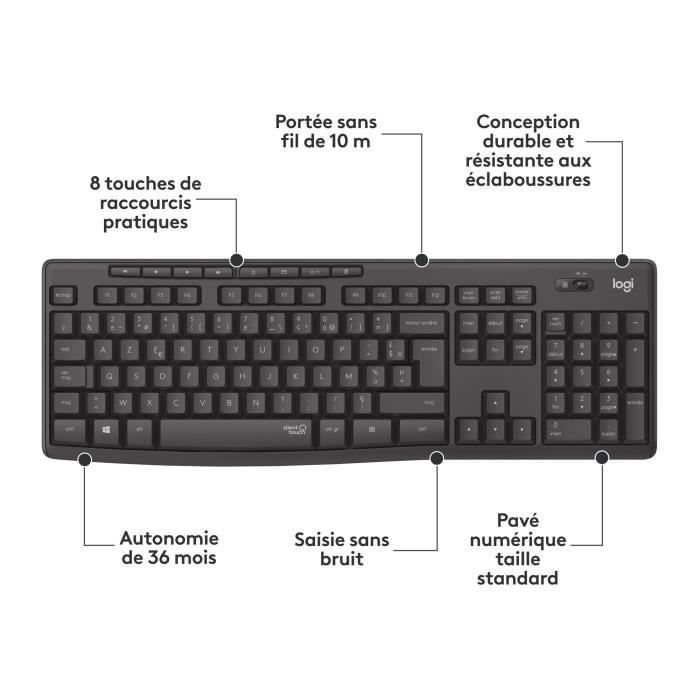 Ensemble clavier souris - Sans fil - Logitech - MK295 - AZERTY