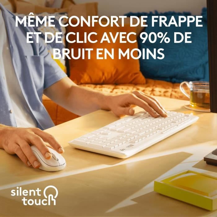 Ensemble clavier souris - Sans fil - Logitech - MK295 - Silencieux - AZERTY - Blanc