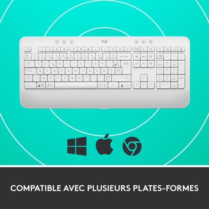 Clavier Logitech Signature K650, Clavier sans fil Ergonomique Entier avec Repose-Poignets - Blanc