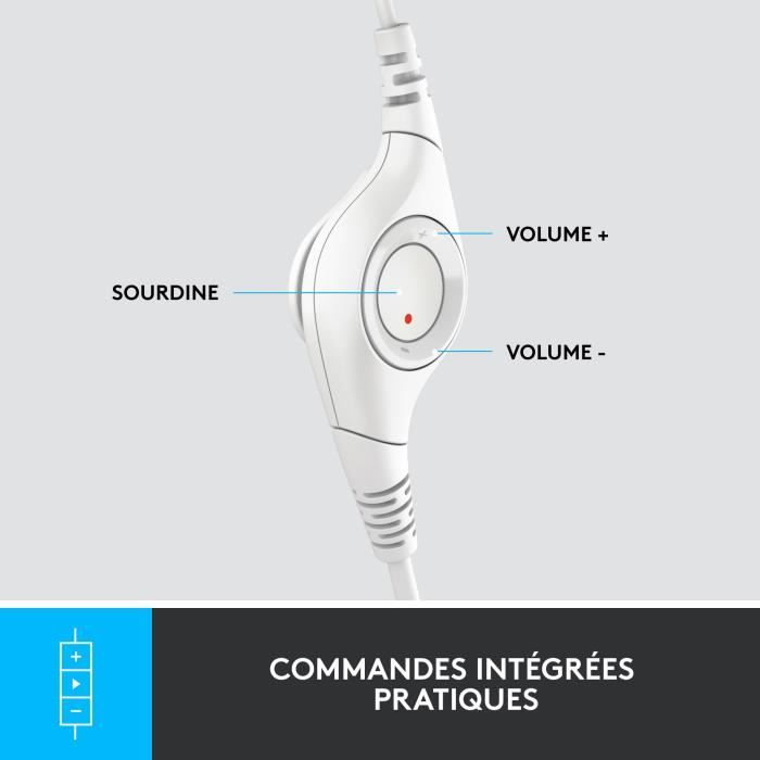 Casque - Filaire - Logitech - H390 - Stéréo, Microphone intégré, Antibruit - Blanc