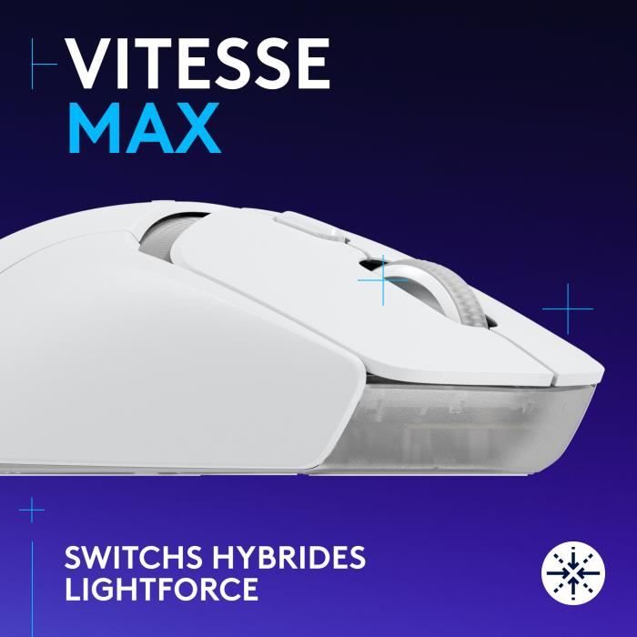 Souris Logitech sans fil G309 LIGHTSPEED, légere, switch hybrides LIGHTFORCE, capteur HERO 25K - Blanche