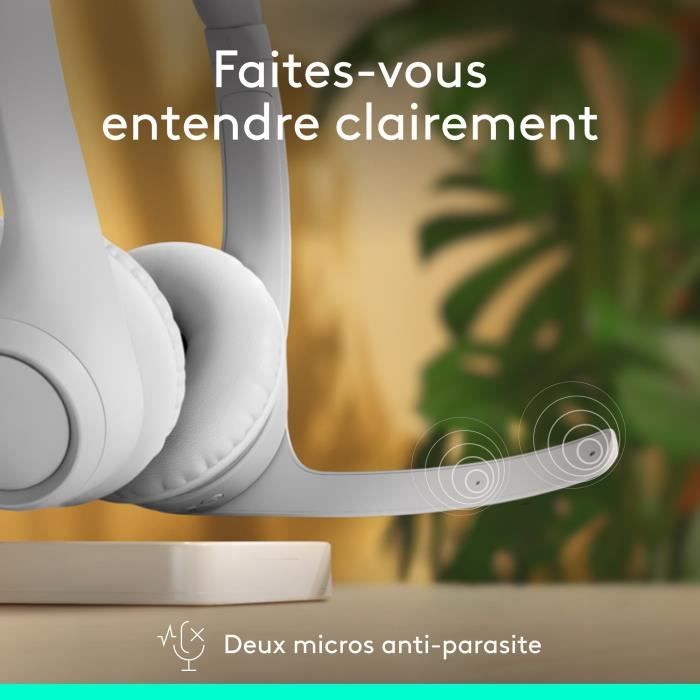 Casque PC Logitech Zone 300 Bluetooth sans fil avec microphone anti-parasite - Blanc