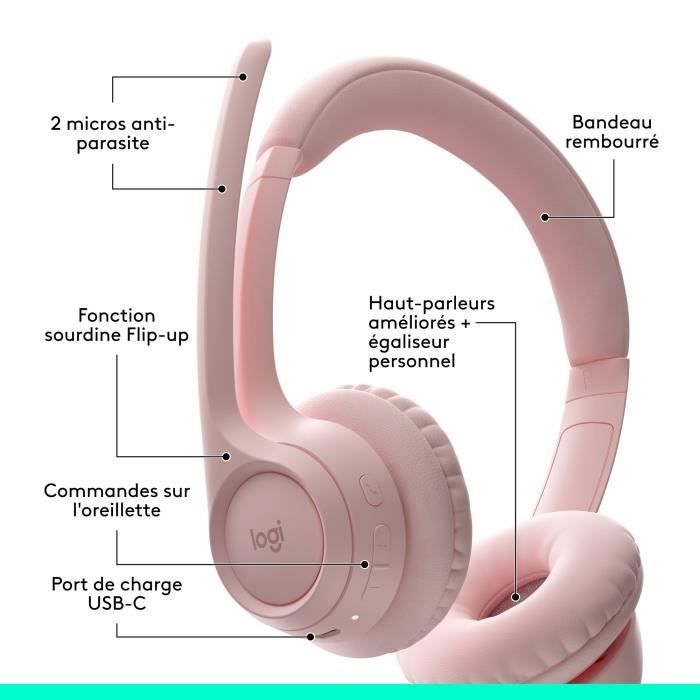 Casque - Sans fil - Logitech - Zone 300 - Rose