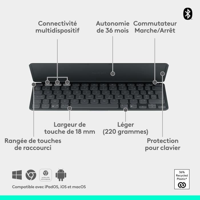 Clavier pour tablette Logitech KEYS-TO-GO 2, CLAVIER BLUETOOTH UNIVERSEL - Graphite