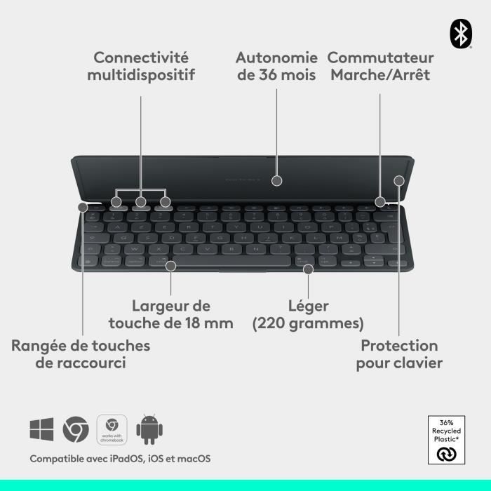 Clavier pour tablette Logitech KEYS-TO-GO 2 SANS FIL POUR IPAD GRAPHITE