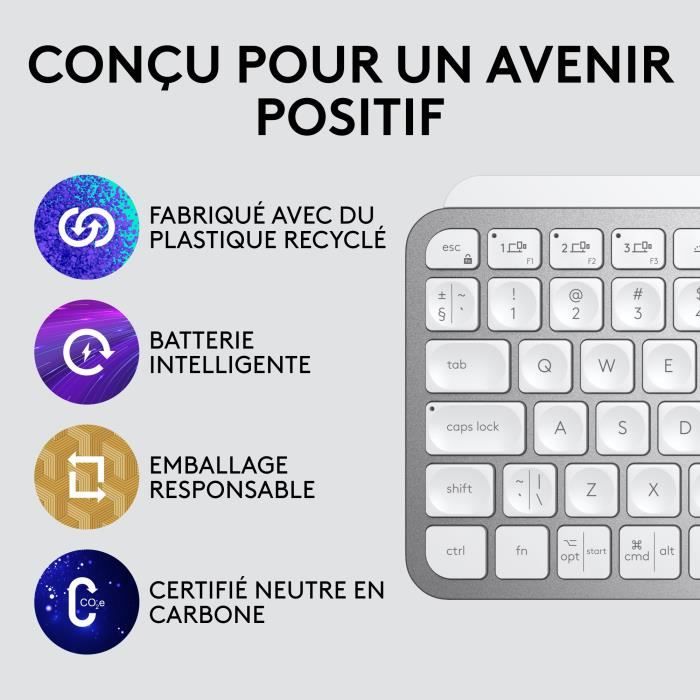 Clavier - Sans fil - Logitech - Mx Keys Mini - Rétroéclairé - AZERTY - Gris clair