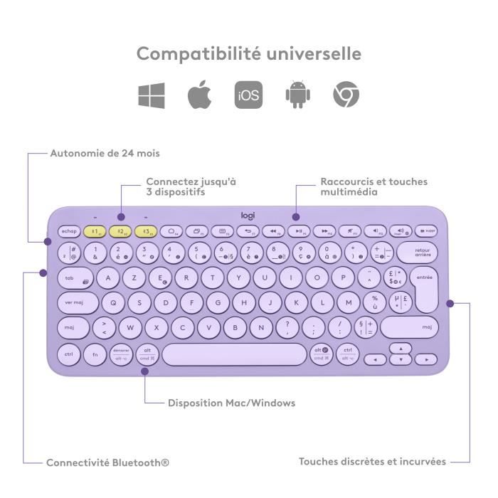 Clavier - Sans Fil - Logitech - K380 - AZERTY - Lavande