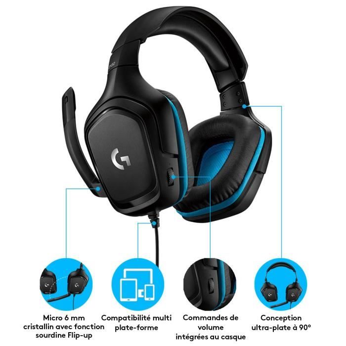 Casque gamer - Filaire - Logitech G - G432 - Avec micro - Noir