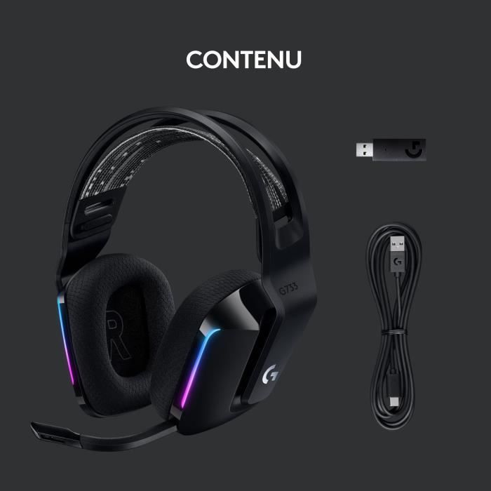 Casque gamer - Sans fil - LOGITECH G - G733 Lightspeed - Noir