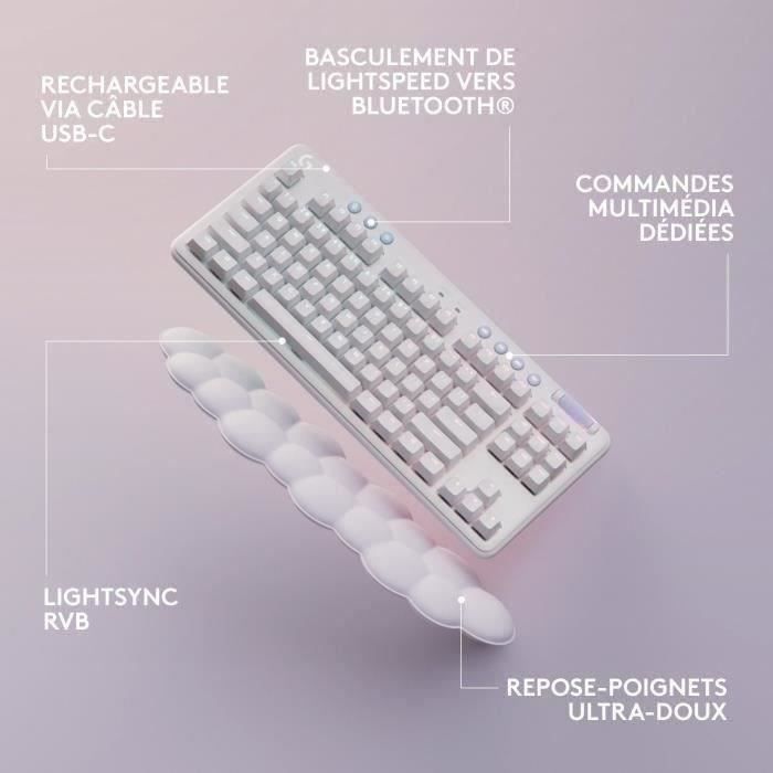 Clavier Gamer - Filaire - Logitech G - G715 - Mécanique - Repose-Poignet - Switch Tactile GX Brown - White Mist