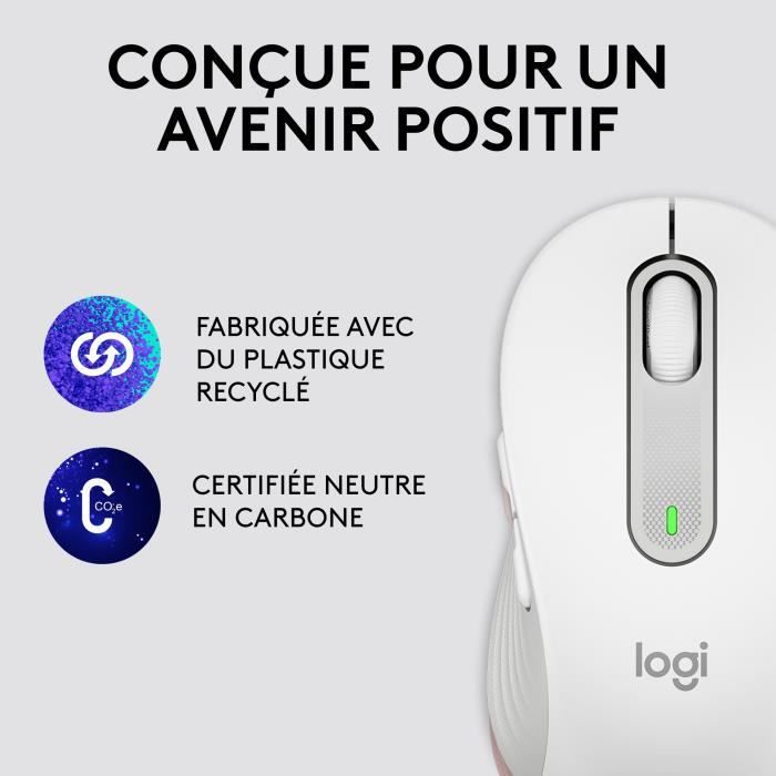 Souris Logitech Sans Fil Grande Taille Signature M650 L Silencieuse, Bluetooth- Blanc