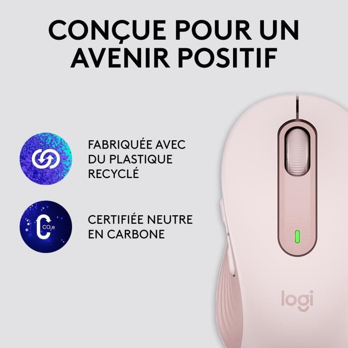 Souris - Sans fil - Logitech - Signature M650 - Grande taille, Silencieuse, Boutons programmables - Rose